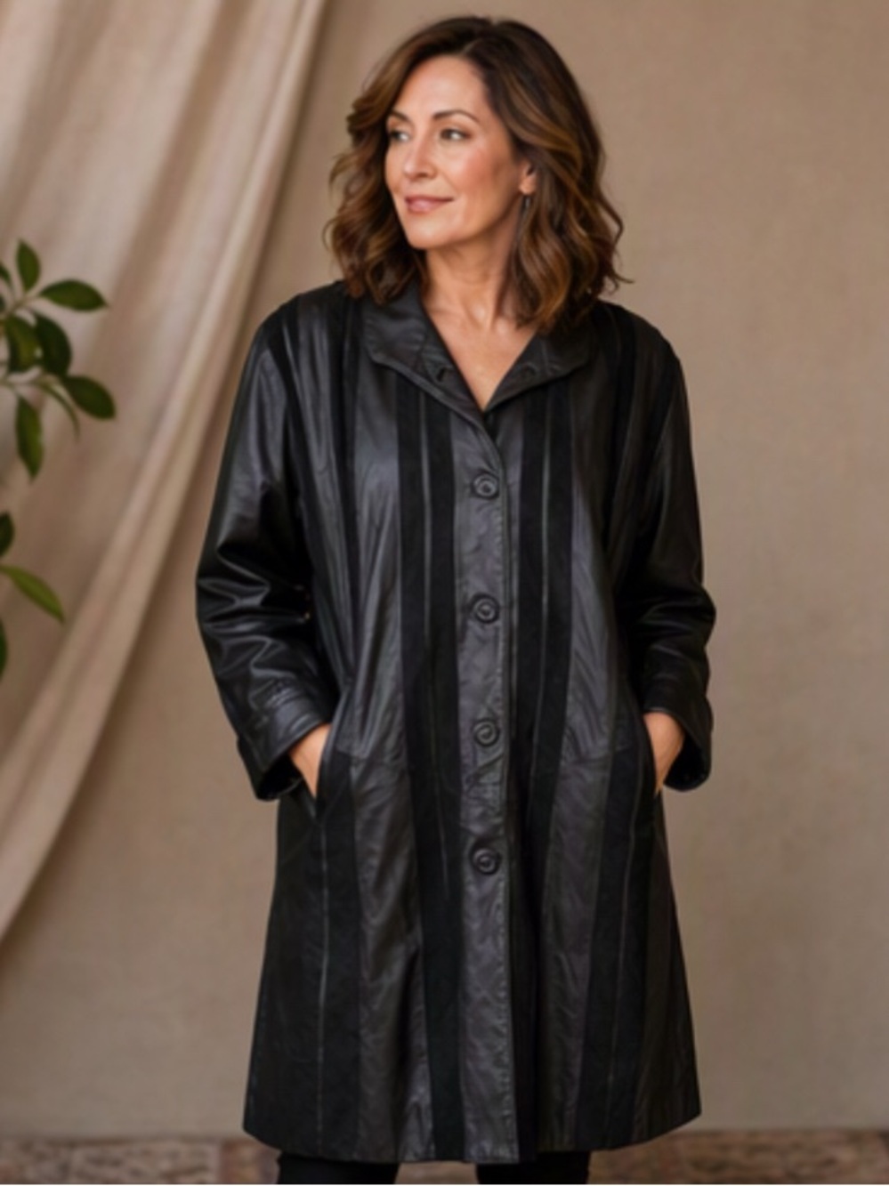 🌷VILLAGE du Cuir🌷 Vintage Long Black Leather Jacket Coat